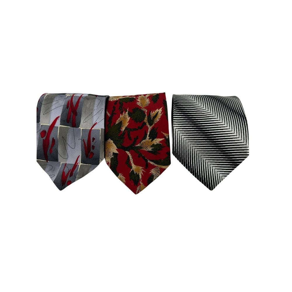 Vintage Designer Silk Neckties Lot of 3 Abstract & Geometric Patterns